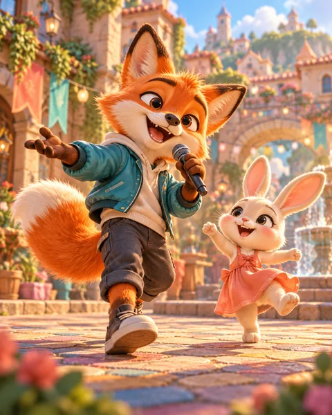 3D cartoon music video style