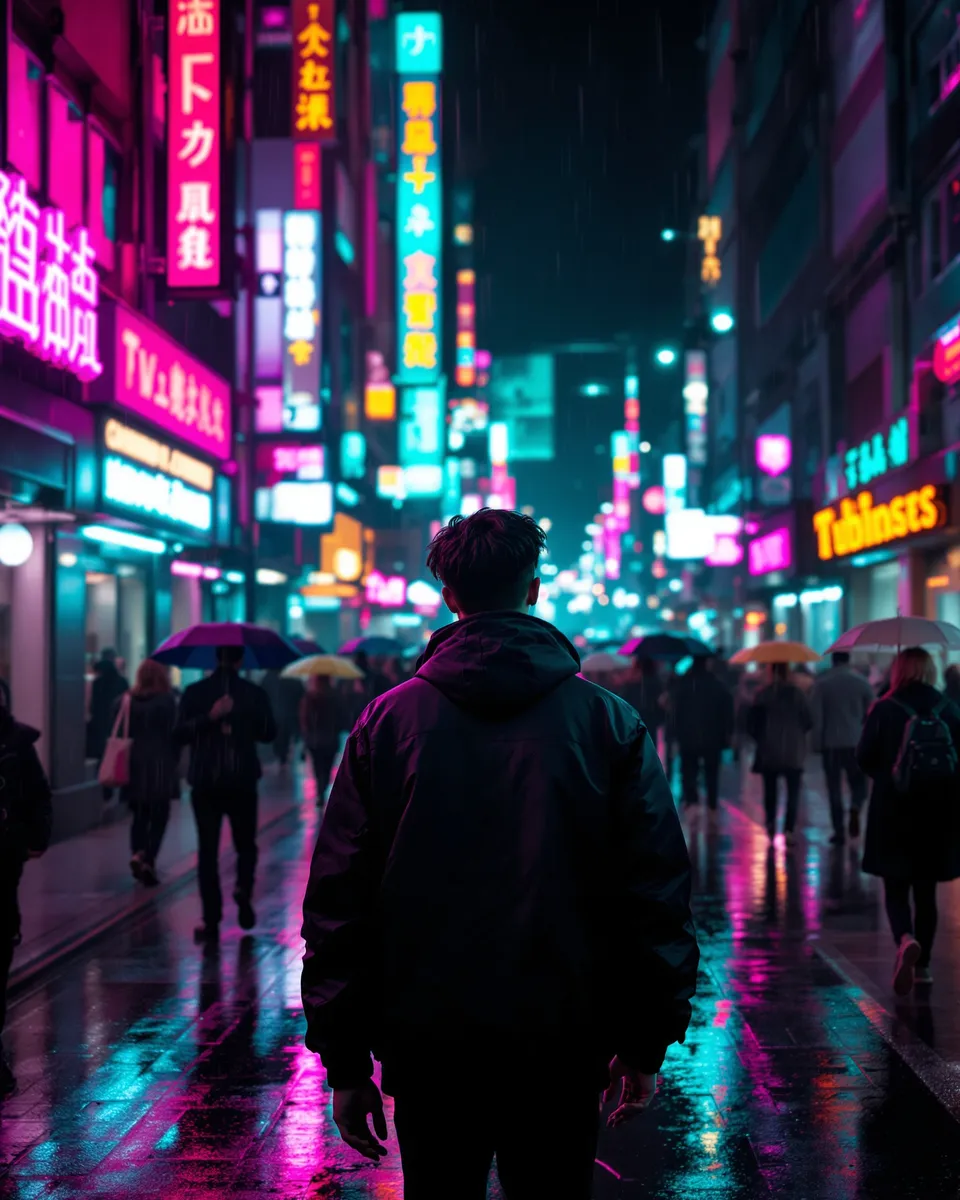 Storyboard frame in the Neon city music video style